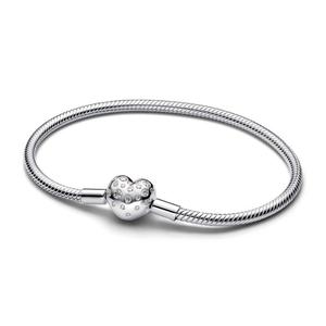 Браслет Pandora Lab-grown Diamond Heart Clasp Snake Chain Bracelet 0.51 carat tw Sterling Silver, стерлинговое серебро