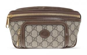 Сумка через плечо из холста с кожаной стропой, поясная сумка унисекс Ebony/Brown GUCCI