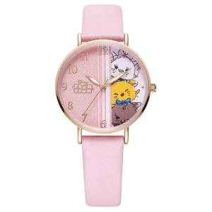 Disney Часы Cute And Playful Pine Green Quartz Movement Leather Strap Watch Women's Watch Pink Watch Dial, Pink Watch Dial