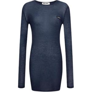 Платье с длинными рукавами женское синее Miu Miu