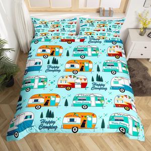 Erosebridal Комплект постельного белья Happy Camping для детей в деревенском стиле с лесным принтом, голубой, Sea Blue