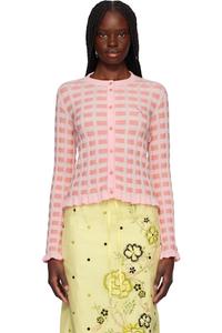 Розовый клетчатый ребристый кардиган Maison Kitsuné