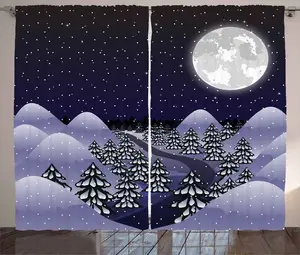 Шторы ABAKUHAUS Northwoods Rustic, Темный лес после снегопада, универсальные ленточные шторы для гостиной с петлями и крючками, 280 x 245 см, цвет индиго-сиреневый, светло-серый Abakuhaus