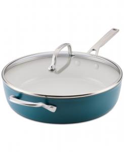 Индукционная сковорода с твердым анодированным керамическим покрытием, объемом 5 кварт (около 1,8 л) с крышкой KitchenAid, Agave Blue