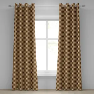 Клетчатая штора на люверсах ABAKUHAUS, пустая деревянная шахматная доска, мозаичная текстура, изображение шахматной игры, тема хобби, декоративные двухпанельные шторы, 280 см x 245 см, коричнево-светло-коричневый