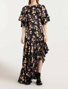 Kossa асимметричное макси-платье в черном мультиколоре Cinq a sept