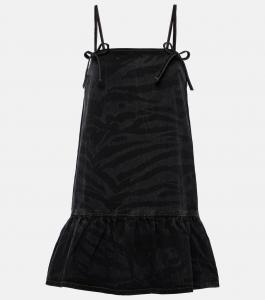 Мини-платье из денима с принтом зебры Ganni, черный
