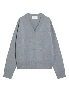 Свитер с вышитым логотипом AMI Paris, серый