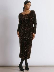 Велюровое платье миди с пайетками и квадратным вырезом Albaray, Bronze