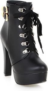 Женские ботильоны на платформе DXSYMJM с шнуровкой, на высоком каблуке, кожаные с пряжкой, ремешки, для вечеринок и клубов, Black