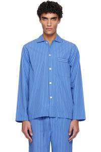 Tekla Синяя пижамная рубашка из поплина с длинными рукавами