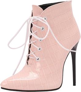 Женские сексуальные ботинки, ботинки на шпильке, ботинки с заостренным носком и шнуровкой, короткие ботинки XIEPP, Pink