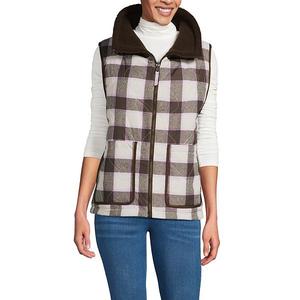 Женский флисовый шерпа реверсивный жилет Lands' End, Coffee Brown Check