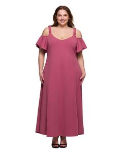 Платье-макси А-силуэта большого размера с открытыми плечами и оборками на рукавах 24seven Comfort Apparel, Rose