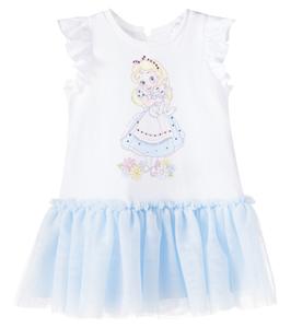 Детское платье из хлопка с принтом Monnalisa, Bianco+Nuvola