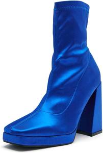 Женские ботильоны YDN на платформе с квадратным мыском, массивным высоким каблуком, боковой молнией, элегантные танцевальные и праздничные туфли, размеры 37-48, Blau