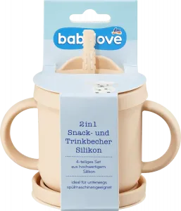 Чашка для закусок и питья 2в1 силиконовая бежевая 1 шт. babylove