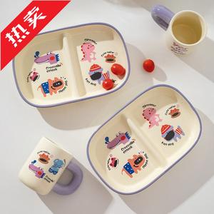 Modengzhufu детский набор: миска и тарелка с двумя отделениями, керамика, 18 см, 400 г, дизайн Mengchong Playground