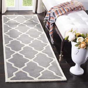 Ковер-дорожка handmade safavieh chatham collection dark grey/ivory cht735d handmade trellis premium wool, 69 x 336 см
