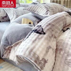 Antarctic Комплект постельного белья из велюра (простыня на резинке 150 см, пододеяльник 200х230 см), цвет Butterfly Flies, флисовая подкладка, утепленный