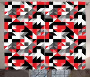 Штора ABAKUHAUS в стиле Абстрактный рустик, квадратная, с полутреугольным узором, для спальни, присборенная, с петлями и крючками, 280 x 245 см, цвет: антрацитовый серый и белый Abakuhaus