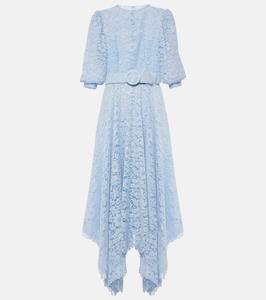 Асимметричное платье миди с цветочным кружевом Costarellos, светло-синий