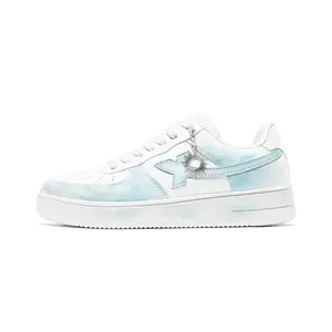 XTEP Кроссовки Air Force One нескользящие с амортизацией и дышащие низкие скейтерские унисекс бело-голубые, цвет White Blue