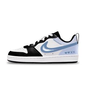 Court Borough устойчивые к истиранию лоу-топ детские скейтбординг кроссовки unisex Nike, белый/черный/светло-синий