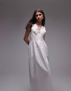 Платье миди с вышивкой спереди от Topshop белого цвета