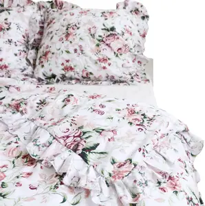 Комплект постельного белья из хлопка с оборками, пододеяльник 160x200 см + 2 наволочки 70x80 см, ретро-цветочный рисунок EDANTI