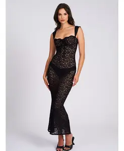 Женское черное кружевное платье макси Veronica Miss Circle, черный