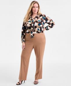 Брюки прямого кроя средней посадки, средней высоты, больших размеров AK Anne Klein, Vicuna