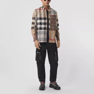 Классическая клетчатая хлопковая свободная рубашка с длинным рукавом Burberry, светло-миндальный цвет