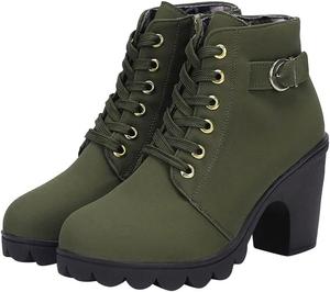 Женские ботильоны на массивном каблуке с шнуровкой, рабочие ботинки с платформенной подошвой, круглым носком, для повседневной носки, на открытом воздухе, с противоскользящей подошвой Generic, Green