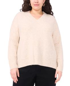 Свитер большого размера с V-образным вырезом и асимметричным низом Vince Camuto, Malted