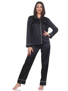 NORMANN Атласная пижама с длинными рукавами и застежкой на пуговицы, черного цвета