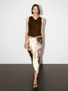 Юбка миди из атласа с принтом Massimo Dutti, бургундия