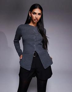 Вязаный топ River Island на пуговицах темно-серого цвета