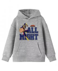 Толстовка с капюшоном All Might Collegiate Text с длинным рукавом для молодежи, цвет меланж, размер XL My Hero Academia, серый