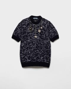 Шерстяной свитер с короткими рукавами и подвесками Prada, синий/белый