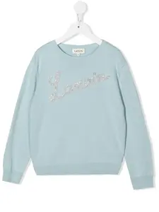 Джемпер с логотипом из страз Lanvin Enfant, синий