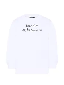 Свитшот с логотипом и круглым вырезом Balmain Kids, белый
