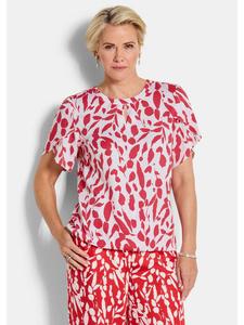 GOLDNER Вискозная блузка с рукавами-тюльпанами, красно-бело-узорчатого цвета
