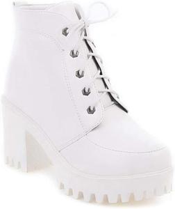 Женские ботильоны MIOKE на платформе с кружевной шнуровкой, элегантные, с круглым носком, на массивном высоком каблуке, повседневные короткие ботинки для прогулок, White-Velvet Lined