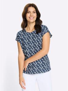 Sieh an! Футболка с короткими рукавами, темно-синего цвета с принтом цвета экрю