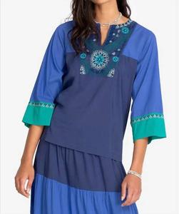 Топ Zaida с цветными блоками в синем цвете Johnny Was