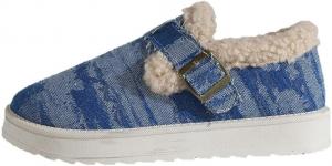 Зимние женские ботинки Faithgee, подкладка из искусственного меха, повседневные лоферы с пряжкой, джинсовый верх, платформенная подошва, обувь без шнурков для улицы, Blue