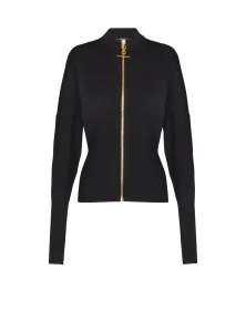 Трикотажный кардиган на молнии Balmain, белый/черный