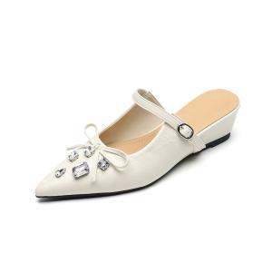 QITUMAUL Женские противоскользящие тапочки с закрытым носком и износостойкой резиновой подошвой экрю [Скрытый каблук 4 см], цвет Ecru[Hidden Wedge 4cm]