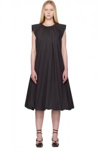 Хлопковое плиссированное мини-платье с эффектом объема Amomento, цвет charcoal